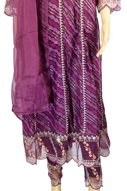 Stunning purple bandhani print Kurta with ankle length pant and dupatta 3 pc set , perfect blend of tradition and style