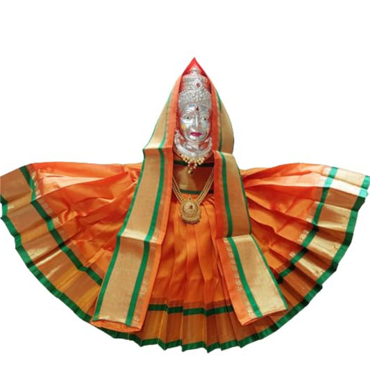 Orange Varalakshmi Kalasam/Kalash Saree, Navaratri Goddess Silk Saree , Mata Rani, Devi, Durga, Maa Laxmi Poshak, Margashirsha Devi Saree