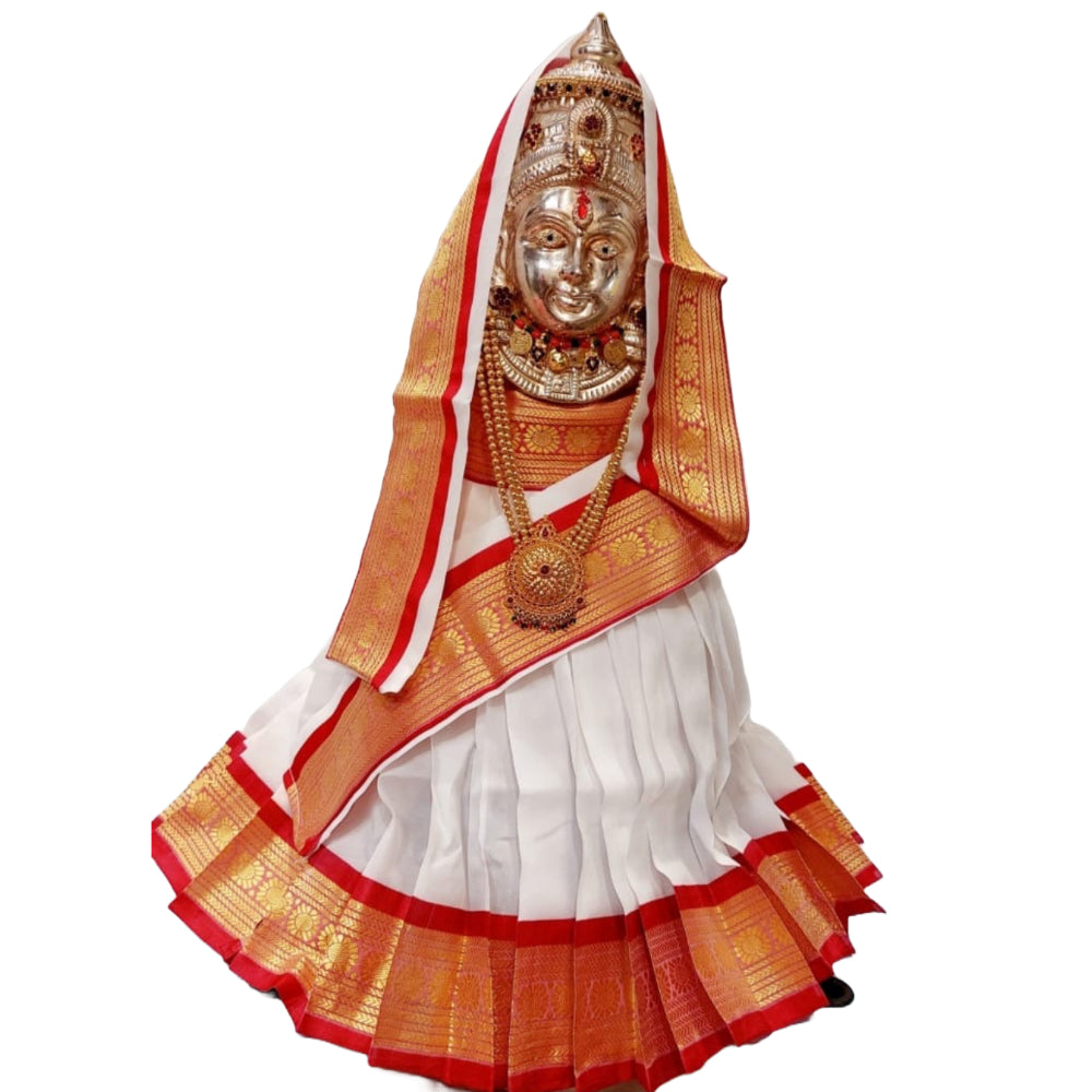 White Varalakshmi Kalasam/Kalash Saree, Navaratri Goddess Silk Saree , Mata Rani, Devi, Durga, Maa Laxmi Poshak, Margashirsha Devi Saree