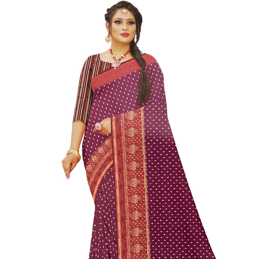 Warm Purple Color New foil work fancy fabric saree