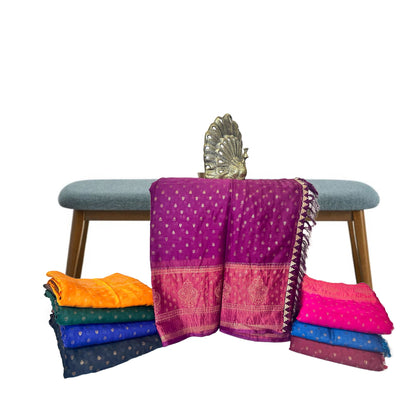 Warm Purple Color New foil work fancy fabric saree