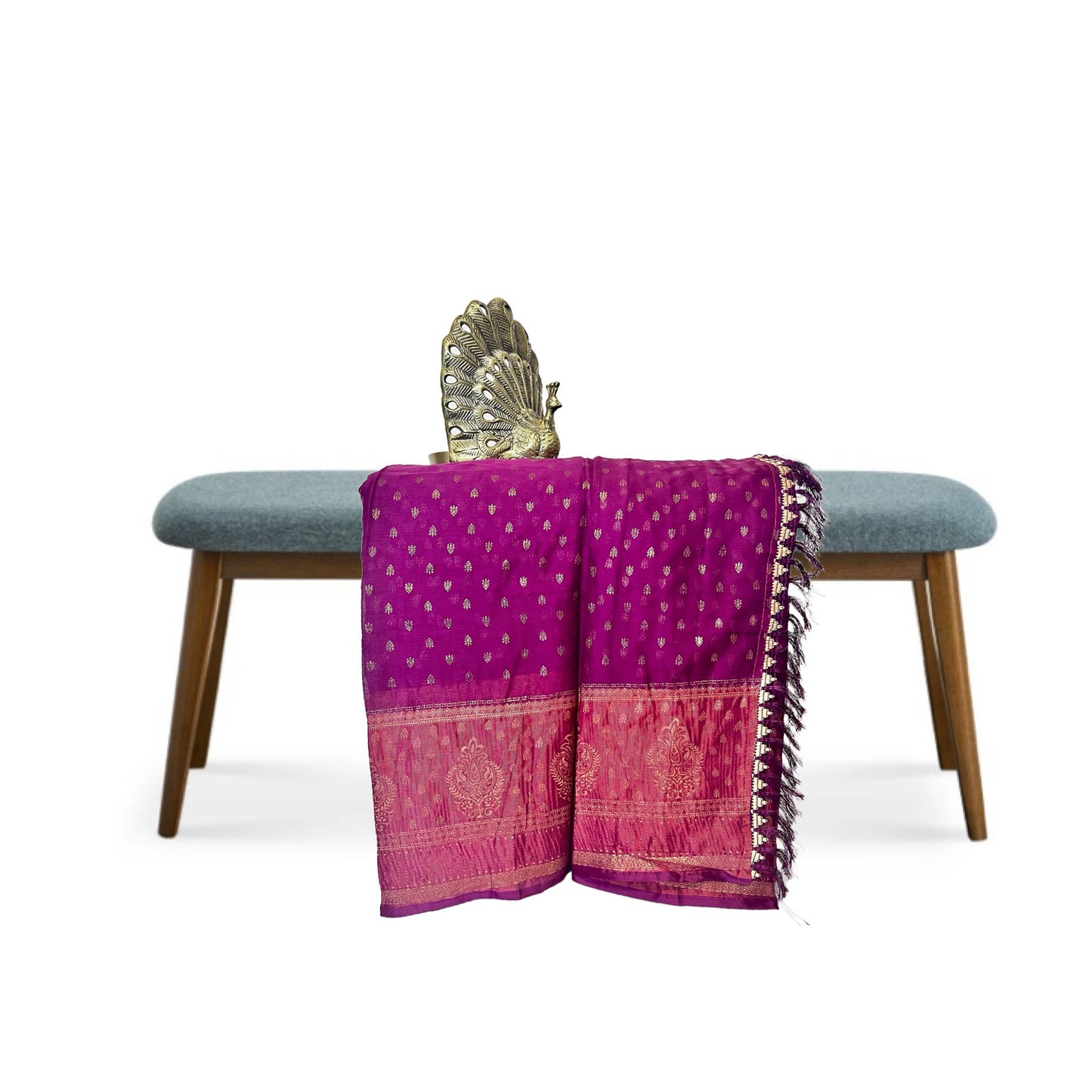 Warm Purple Color New foil work fancy fabric saree