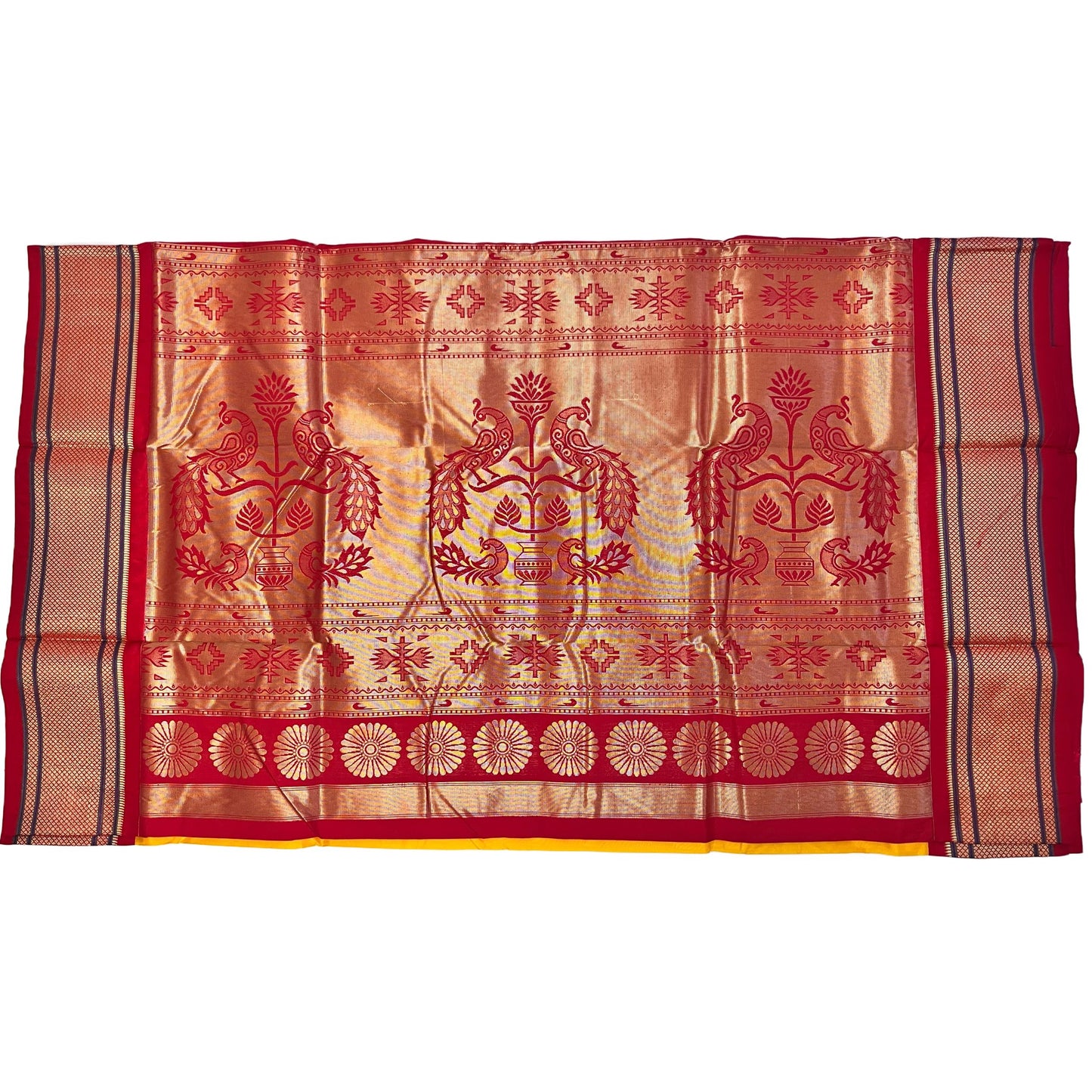 Yellow And Red Kadiyal Semi Silk Paithani Saree