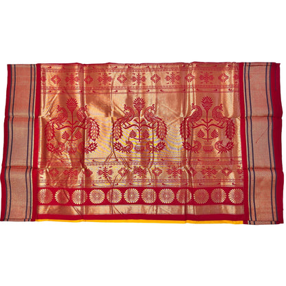 Yellow And Red Kadiyal Semi Silk Paithani Saree