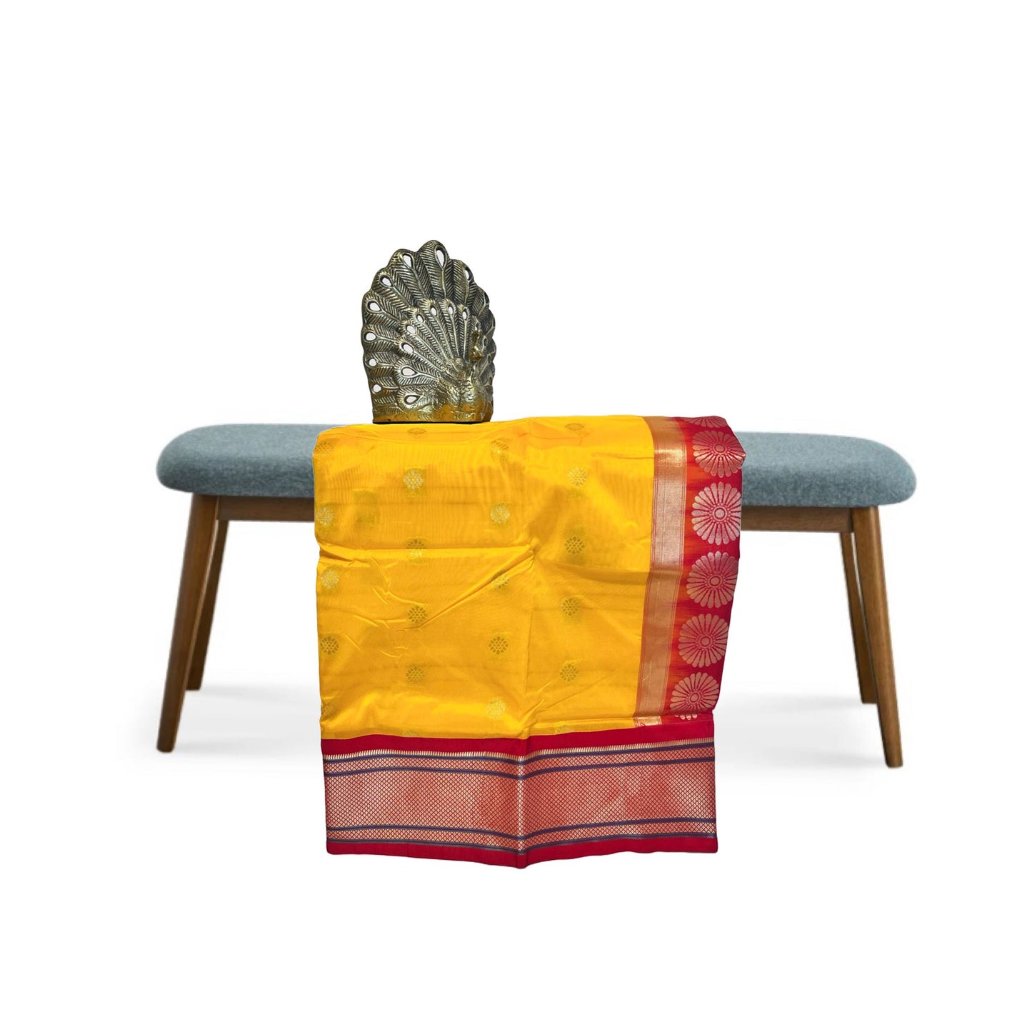 Yellow And Red Kadiyal Semi Silk Paithani Saree