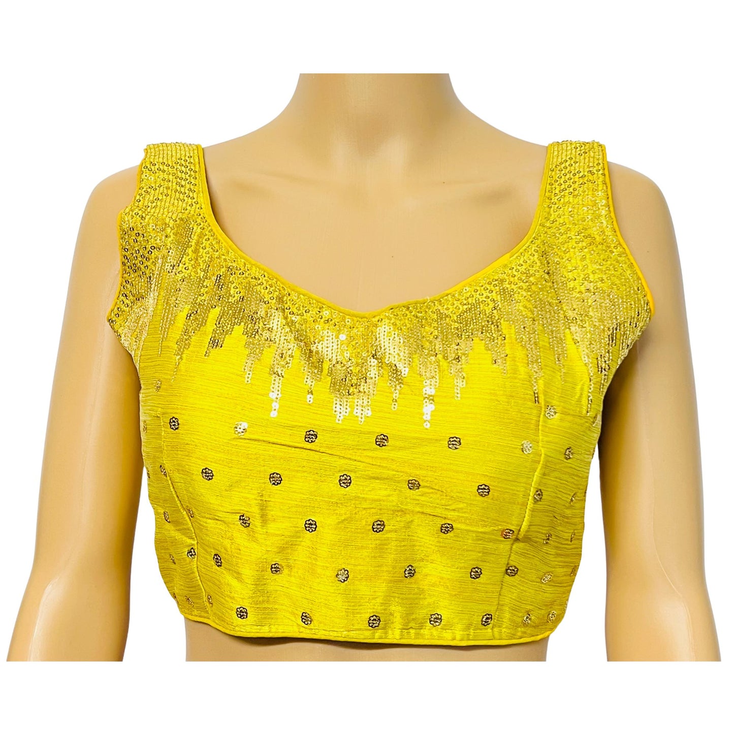 Yellow Color Milan Silk Sequence Work Readymade Blouse, Designer Blouse, Crop Top, Tunic Top, Fancy Blouse, Party Wear Blouse, Wedding Blouse