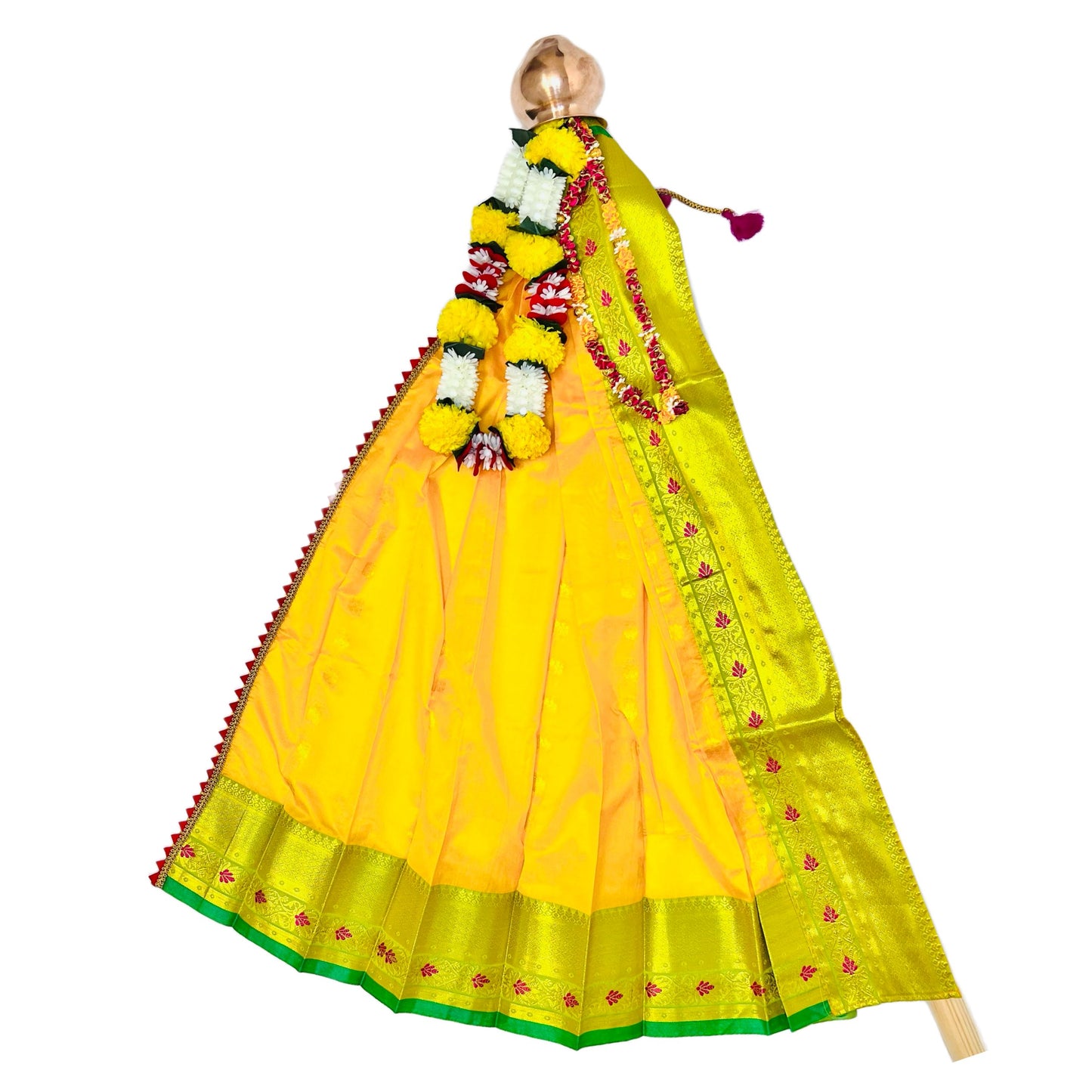 Yellow Paithani Gudi Vastra, Readymade Paithani Saree for Gudi Padwa Pooja