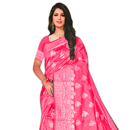 Raspberry Pink Jacquard Banarasi Silk Saree