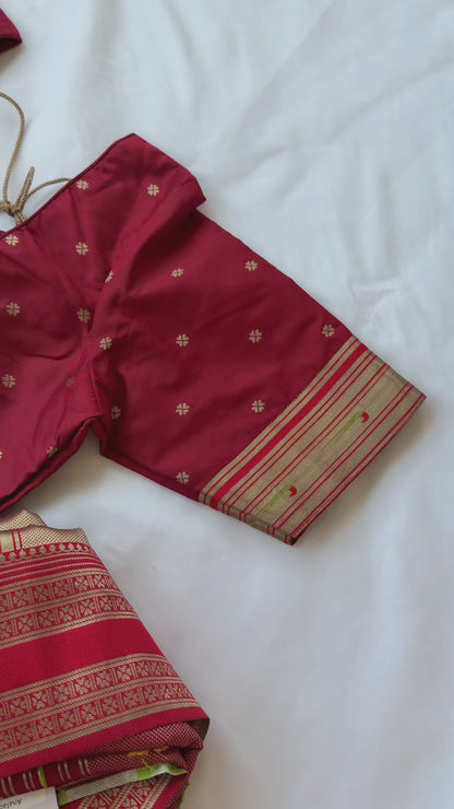 Ready to Wear Shahi Mastani Nauvari Saree | Bottle Green & Red Semi Silk Paithani | Fully Stitched 9 Yard Maharashtrian Saree with Blouse