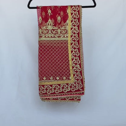 Red Bridal Net Dupatta with Heavy Zari Border | Indian Dulhan Chunni | Wedding Lehenga Dupatta | Embroidered Bridal Veil | Bride Odhani
