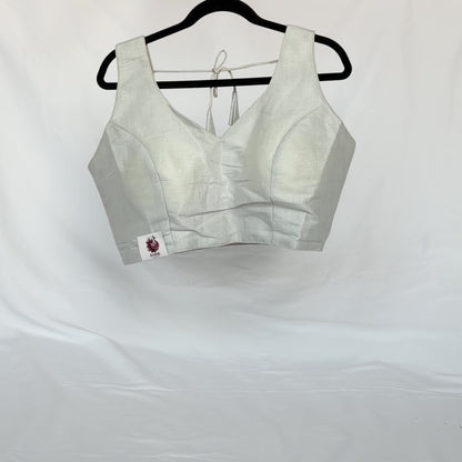 Silver Tissue Silk Saree Blouse, Ready to Wear Golden Blouse, Padded V Neck Blouse, Indian Saree Blouse, Festive Wedding Blouse , Crop top