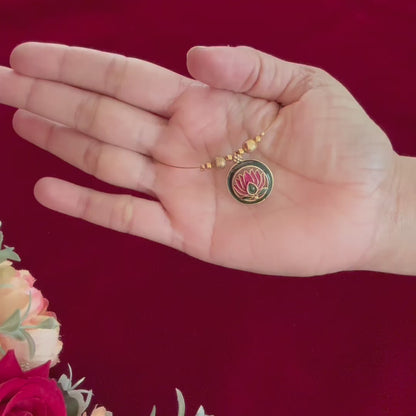 Invisible Chain Lotus Pendant Necklace Set | Minimal Indian Jewelry with Earrings | Floating Pendant Jewelry | Diwali Navratri Gift | Lightw