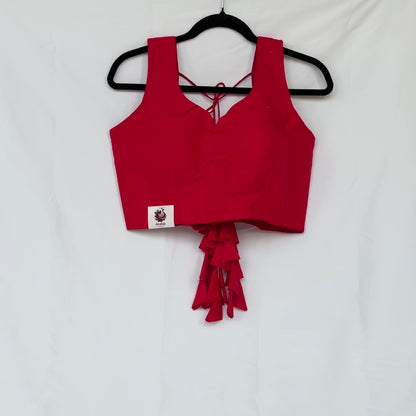Red Taffeta Saree Blouse, Ready to Wear Sleeveless Indian Blouse, Deep Back Dori Latkan Blouse, Wedding Blouse, Bust 38-42