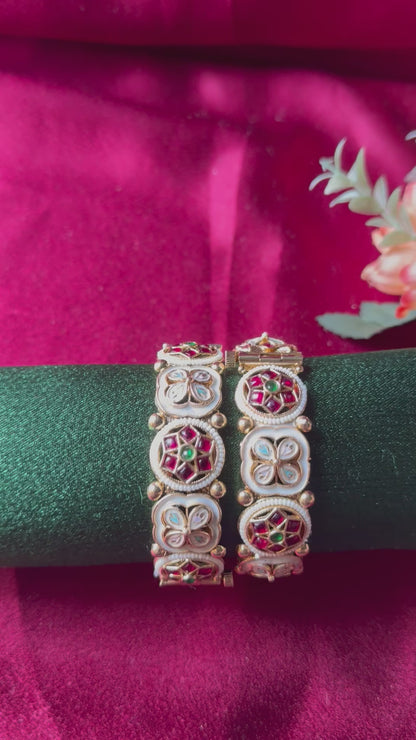 Royal Rajwadi Bangle Set | Handcrafted Kundan and Meenakari Beauty Kada | Festive Jewelry | Traditional Red & White Charm Bracelet
