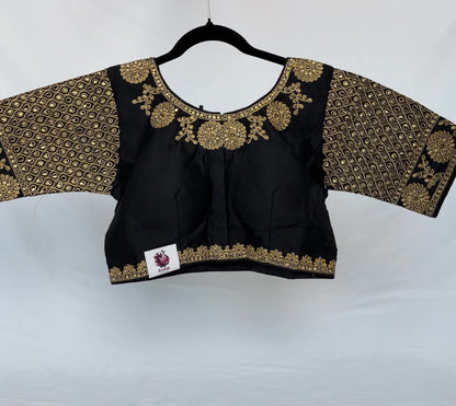 Black Jacquard Saree Blouse with Gold Embroidery, Designer Indian Blouse, Readymade Silk Blouse, Wedding Festive Blouse, Lehenga blouse