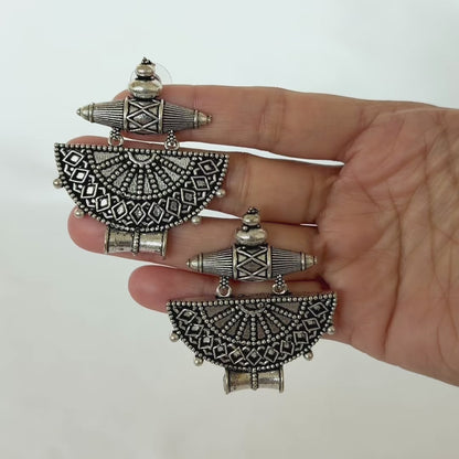 Oxidized Silver Tribal Earrings, Half Moon Dangle Earrings, Indian Ethnic Statement Jewelry, Boho Earrings for Women, Ships from USA
