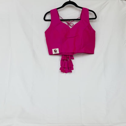 Rani Pink Taffeta Silk Sleeveless Blouse, Ready to Wear Saree Blouse, Size 38-42, Designer Latkan Dori Blouse, Indian Wedding Blouse