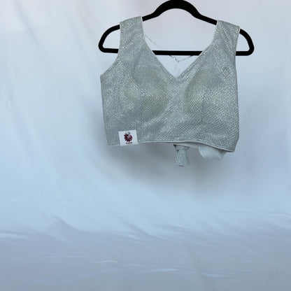 Silver Zari Sleeveless Saree Blouse, Shimmer Ready to Wear Indian Blouse, V Neck Padded Blouse, Party Wedding Blouse,lehenga top, Crop top