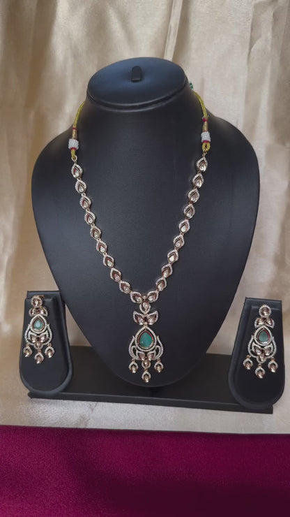 Elegant Kundan Necklace with Turquoise Pendant and Earrings | Party & Bridal Jewelry, ad jewelry, designer necklace, stone jewelry