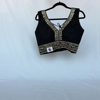 Black Saree Blouse, Gold Zari Embroidered Blouse, Ready to Wear Indian Blouse, Sleeveless Designer Blouse, Wedding Festive Blouse