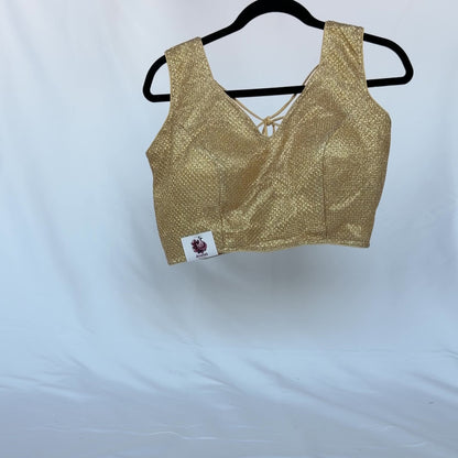 Gold Zari Sleeveless Saree Blouse, Shimmer Ready to Wear Indian Blouse, V Neck Padded Blouse, Party Wedding Blouse,lehenga top
