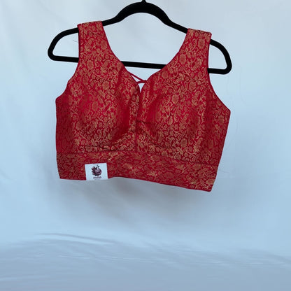 Red Gold Brocade Blouse, Designer Blouse, Readymade Indian Blouse, Padded Sleeveless Blouse, Wedding Festive Blouse, Crop top, lehenga blous