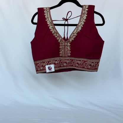 Maroon Saree Blouse, Gold Zari Embroidered Blouse, Ready to Wear Indian Blouse, Sleeveless Designer Blouse, Wedding Festive Blouse