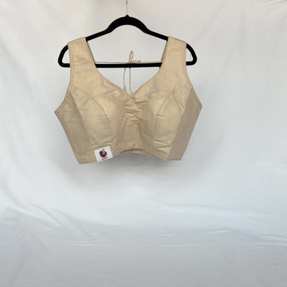 Beige Shimmer Tissue Saree Blouse, Ready to Wear Indian Blouse, V Neck Designer Choli, Sleeveless Wedding Blouse, Festive Blouse