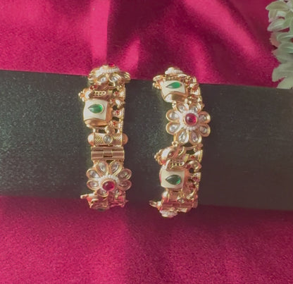 Floral Elephant Rajwadi Openable Kada Bangles | Antique Gold Traditional Bridal Jewelry