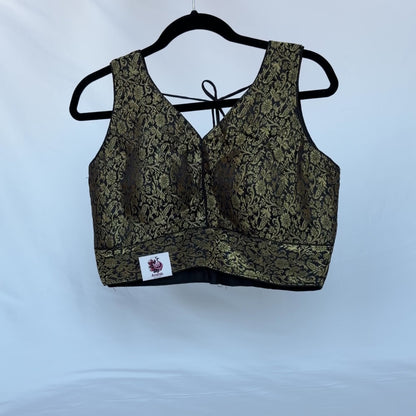 Black & Gold Brocade Saree Blouse, Readymade Indian Blouse, Padded Designer Blouse, Deep Back Neck Choli, Wedding Festive Blouse, Crop top