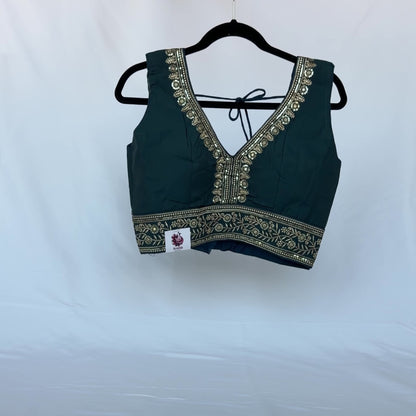 Teal Saree Blouse, Gold Zari Embroidered Blouse, Ready to Wear Indian Blouse, Sleeveless Designer Blouse, Wedding Festive Blouse, lehenga to