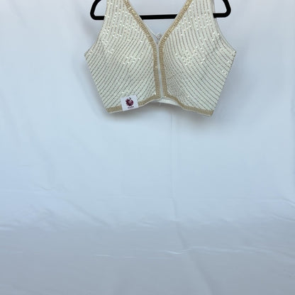 Off white Saree Blouse, V Neck Zari Embroidered Blouse, Sleeveless Ready to Wear Indian Blouse, Wedding Festive Blouse,