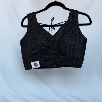 Black with silver Zari Sleeveless Saree Blouse, Shimmer Ready to Wear Indian Blouse, V Neck Padded Blouse, Party Wedding Blouse,lehenga top