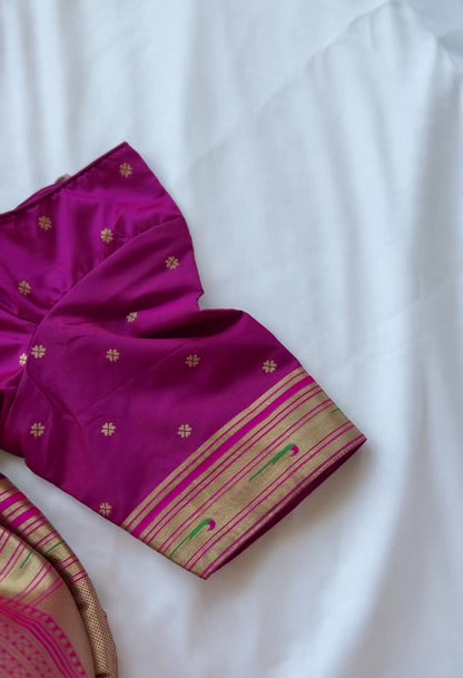 Ready to Wear Nauvari Saree with Blouse | Wine Shahi Mastani Style | Semi Silk Paithani 9 Yard Saree | Fully Stitched Maharashtrian Saree
