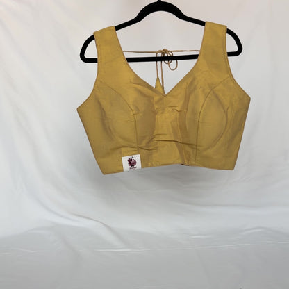 Antique Gold Tissue Silk Saree Blouse, Ready to Wear Golden Blouse, Padded V Neck Blouse, Indian Saree Blouse, Festive Wedding Blouse , Crop