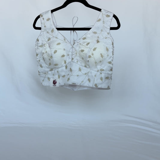 White Fendy Silk Blouse, Gold Sequin Butti Embroidery Saree Blouse, Readymade Indian Blouse, Padded Designer Blouse, lehenga blouse, crop t