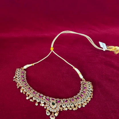 Kemp Stone Necklace Set, Ruby Green Indian Jewelry with Earrings, Traditional Bridal Necklace, South Indian Wedding Jewelry, Ships from USA